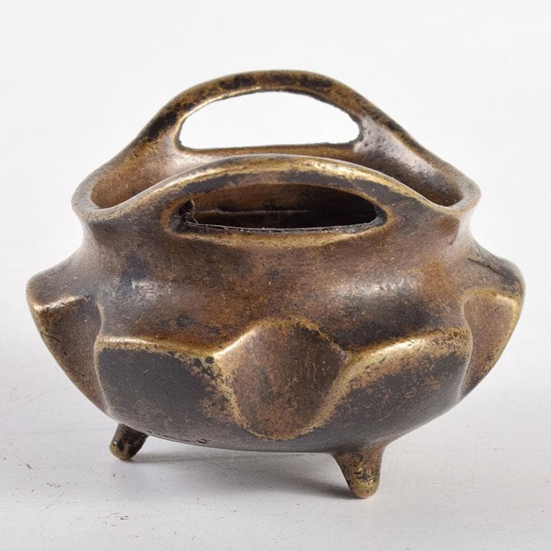 中国　古銅宣徳銅　宣款　三足沖耳爐　香炉　時代箱付　M　R4946