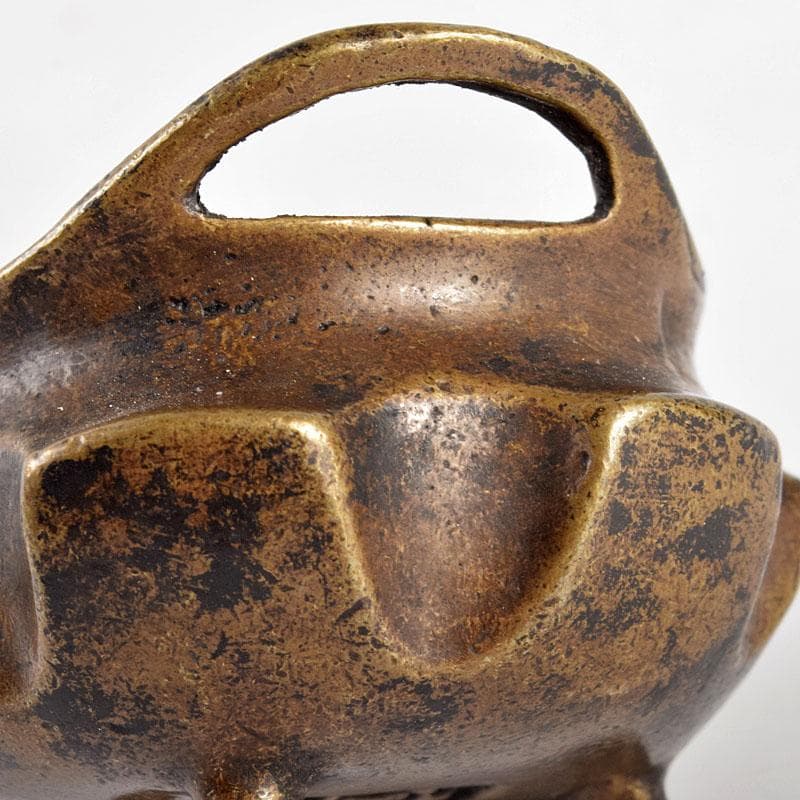 中国　古銅宣徳銅　宣款　三足沖耳爐　香炉　時代箱付　M　R4946