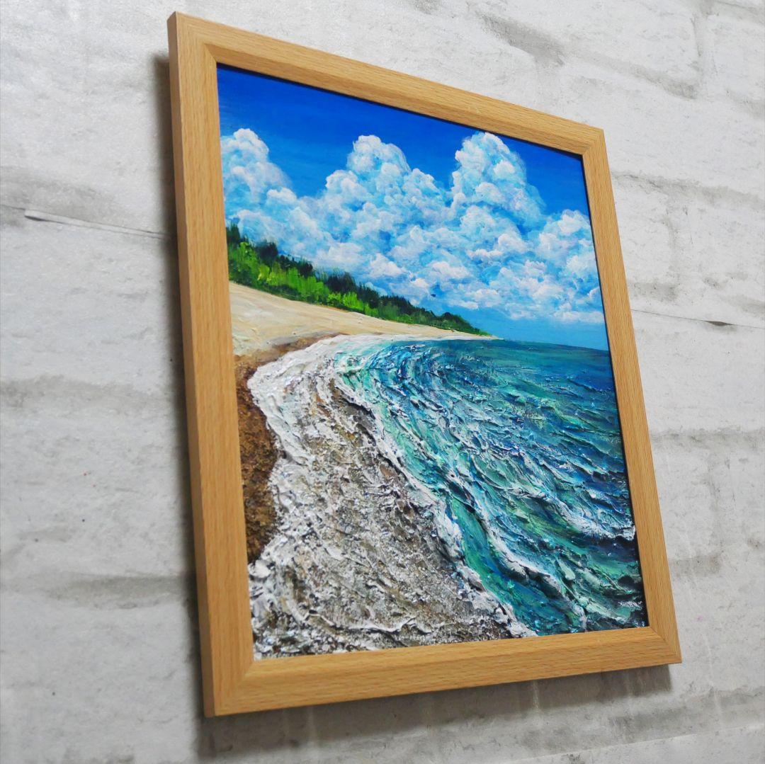 油絵 油彩 油彩画 絵 絵画【真夏の海と砂浜】