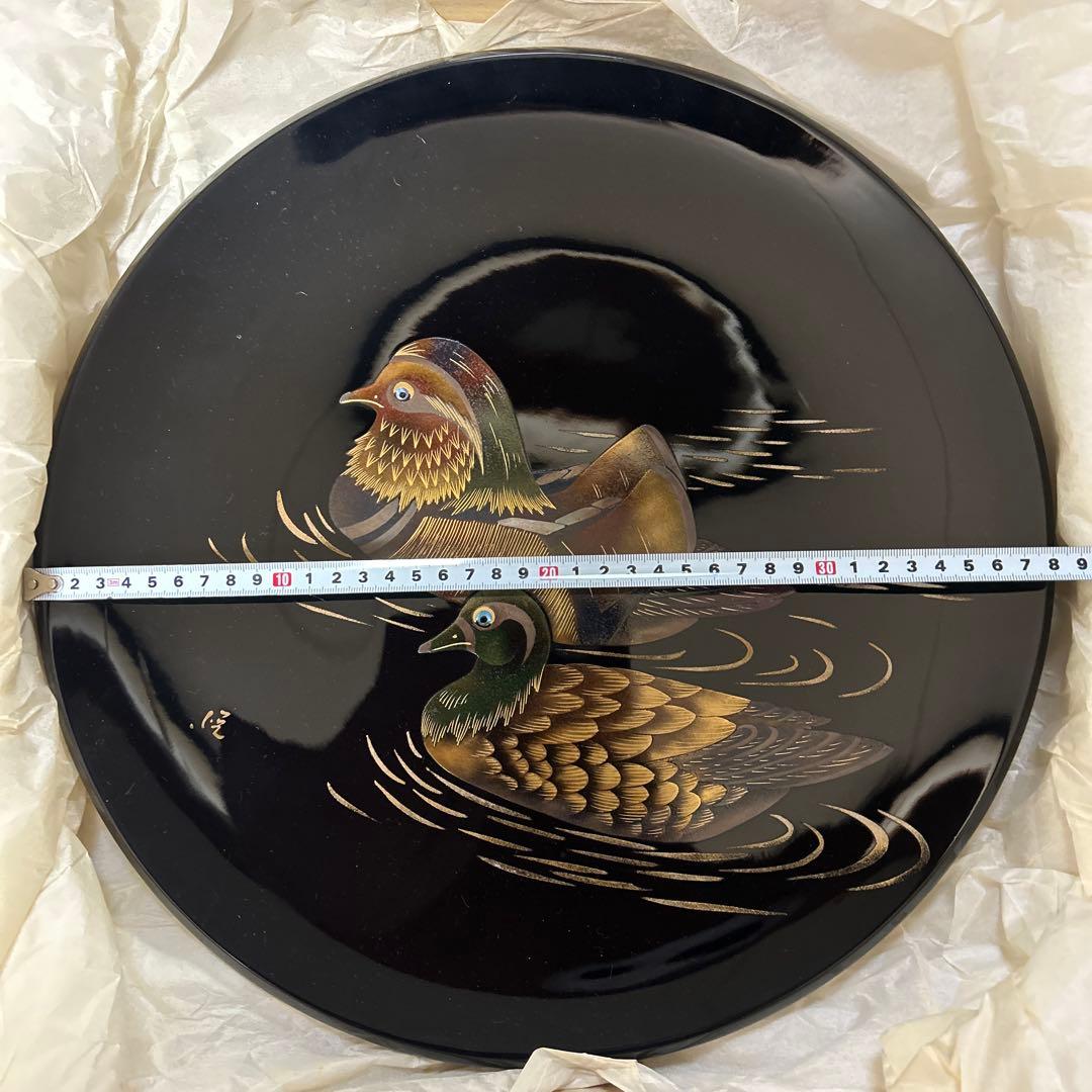 輪島塗り 鴨デザイン 盆　漆塗