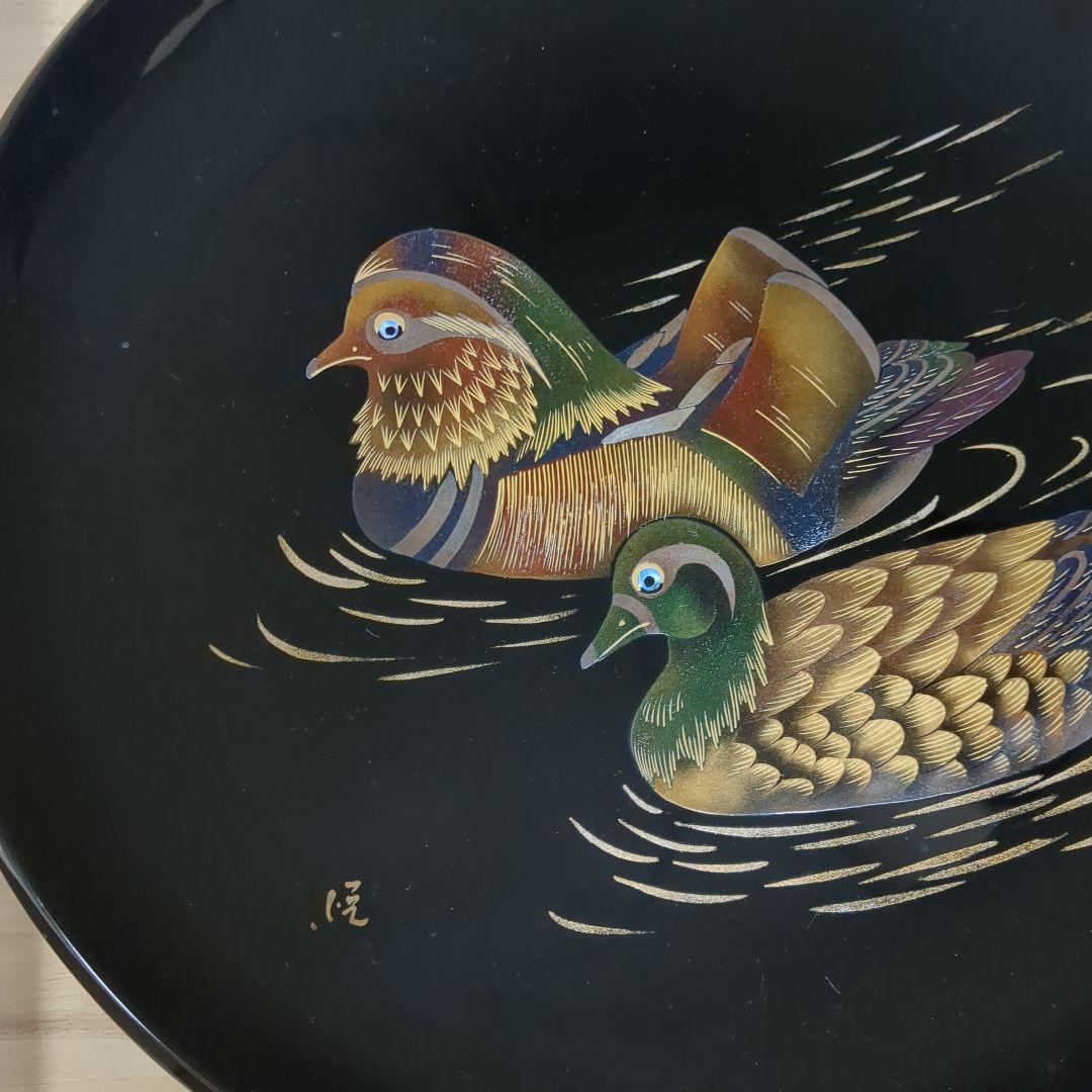 輪島塗り 鴨デザイン 盆　漆塗