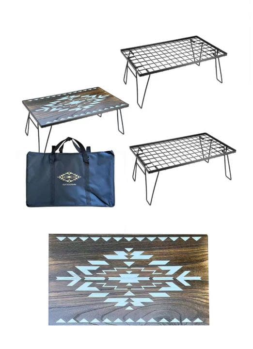 フィールドラック　3個セット オルテガ柄 天板付き収納ケース付き キャンプ(B)