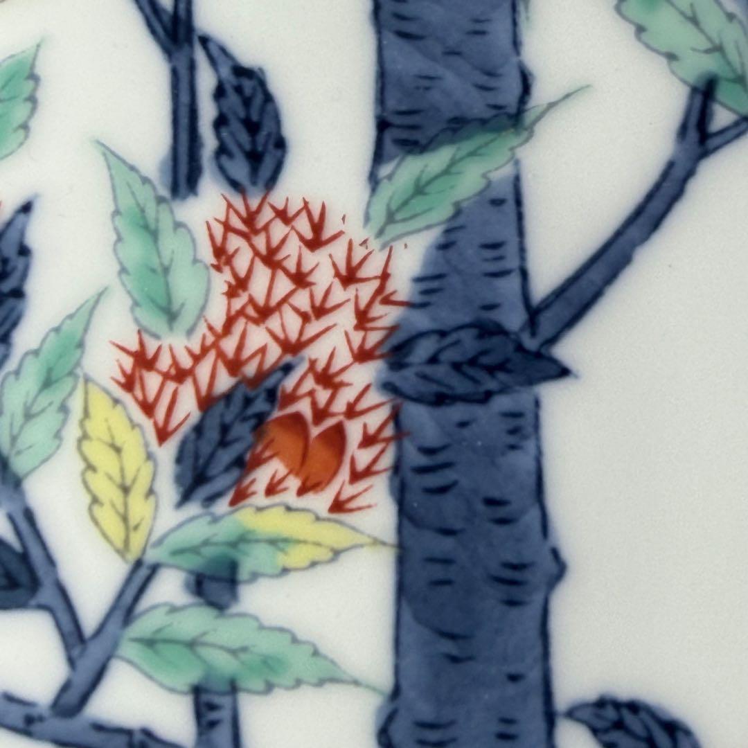 有田焼　鍋島様式　彩雲作　色鍋島栗文様高台皿　五枚揃い　共箱　直径17.5cm