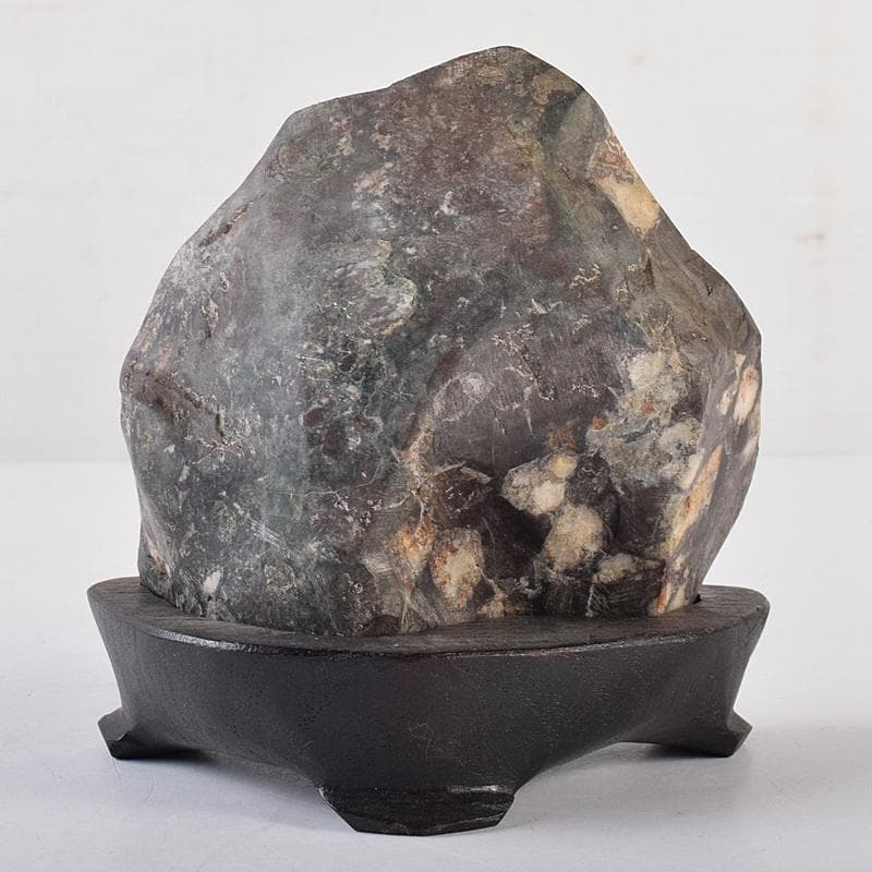 天然石　鑑賞石　菊花石　置物　重さ約547g　唐木台付　C　R8838