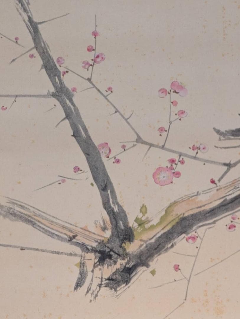 【真作】【複製】掛軸　竹内栖鳳　工芸画　梅に鶯図　合箱入　T50