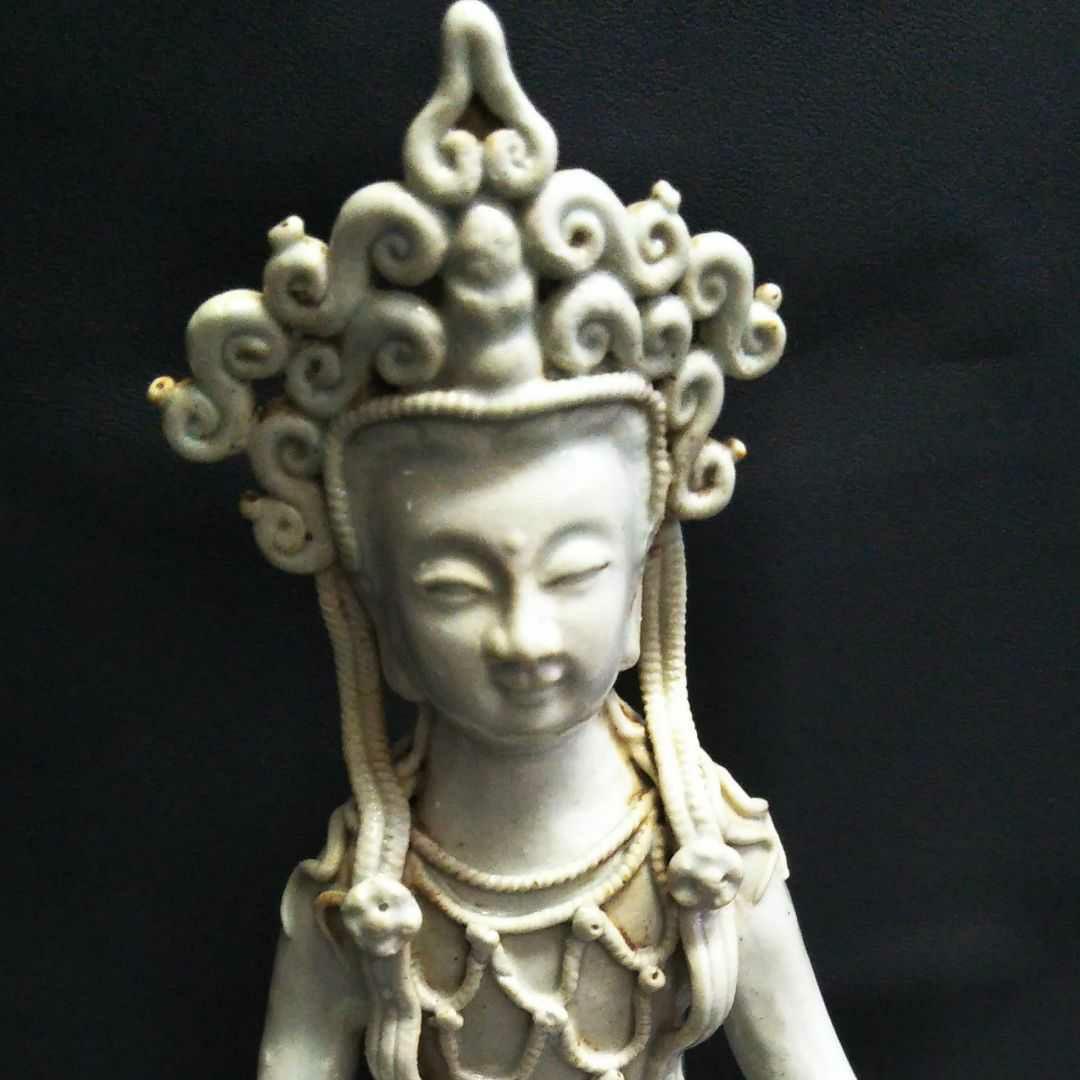 ※中国古美術/明代/青白磁聖観音菩薩座像/