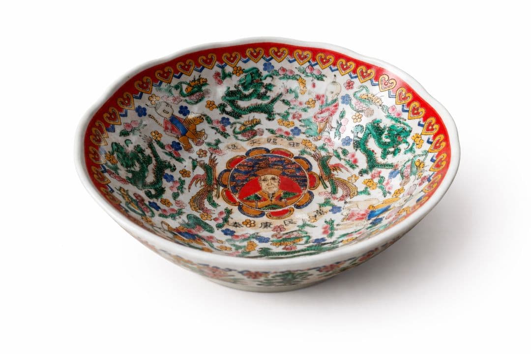 ●中国古陶磁 大清乾隆年製 五彩龍人物文鉢 清風景徳鎮 五彩磁器乾隆款箱なし骨董