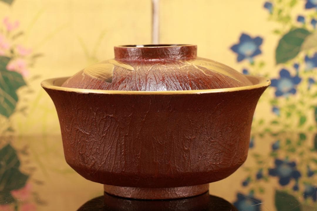 時代輪島塗　明治期　特注品　金縁内黒　松皮塗餅椀　十客　吸物椀　BJ092