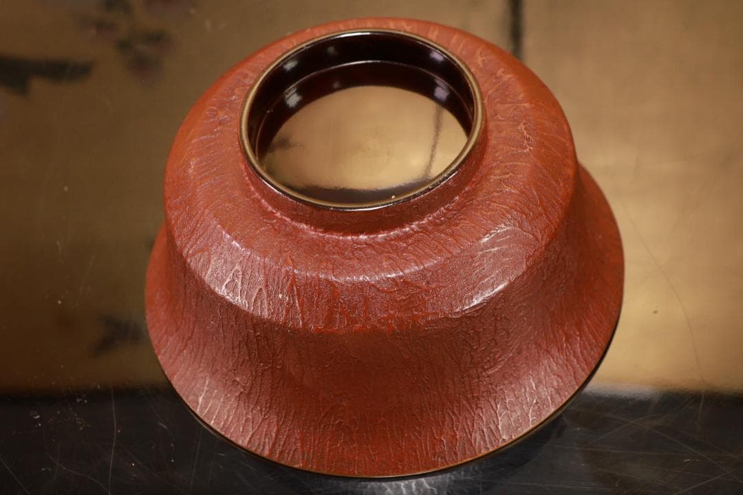 時代輪島塗　明治期　特注品　金縁内黒　松皮塗餅椀　十客　吸物椀　BJ092