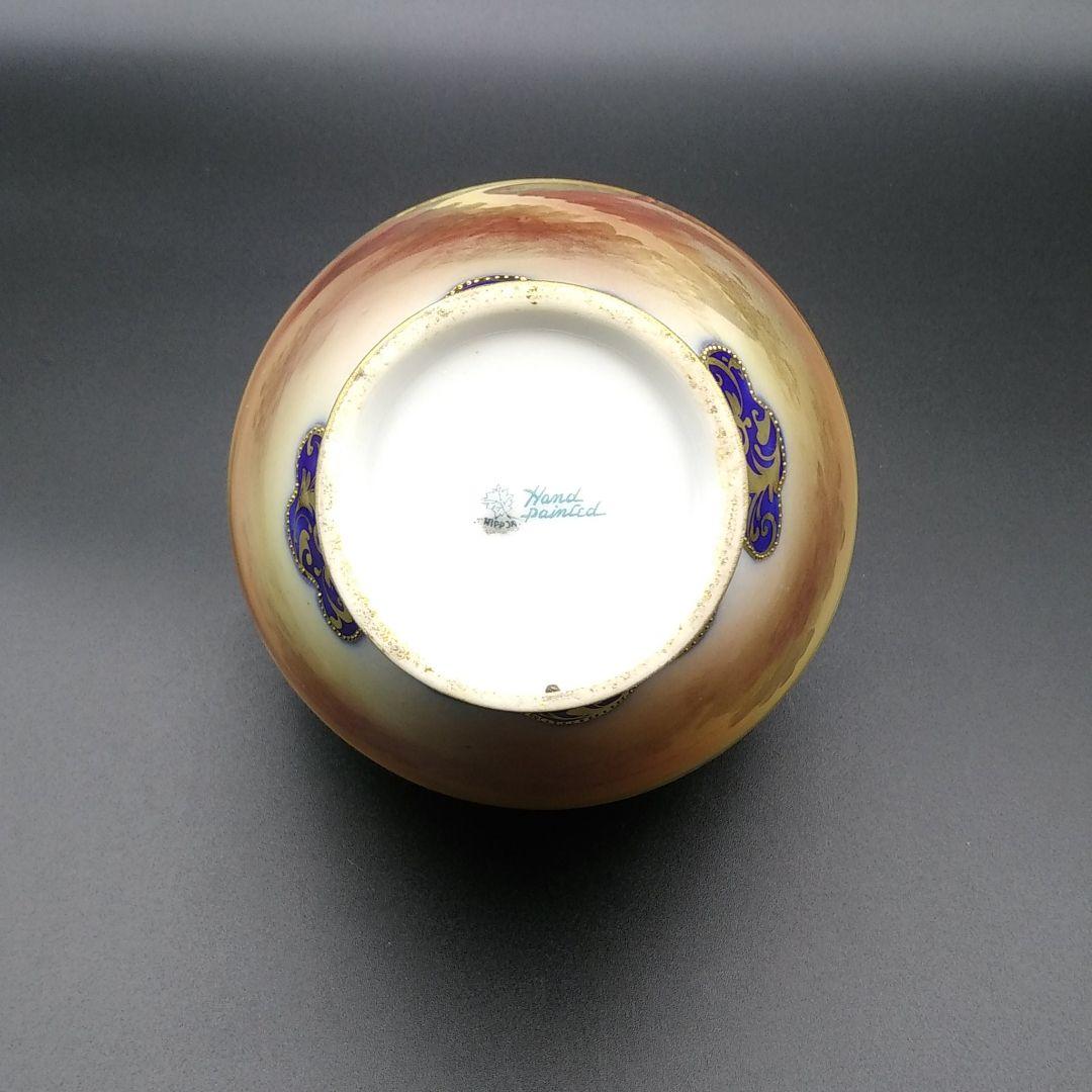 オールドノリタケ カントリーロード コバルト 金盛りジュール花瓶 メイプルリーフ