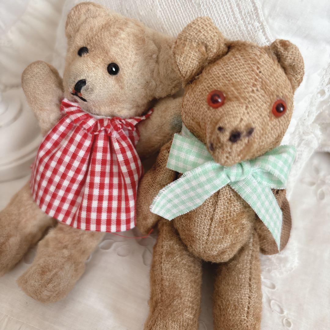 ミニベアちゃんʕ•ᴥ•ʔ赤いお洋服の子　アンティークベア　ヴィンテージベア