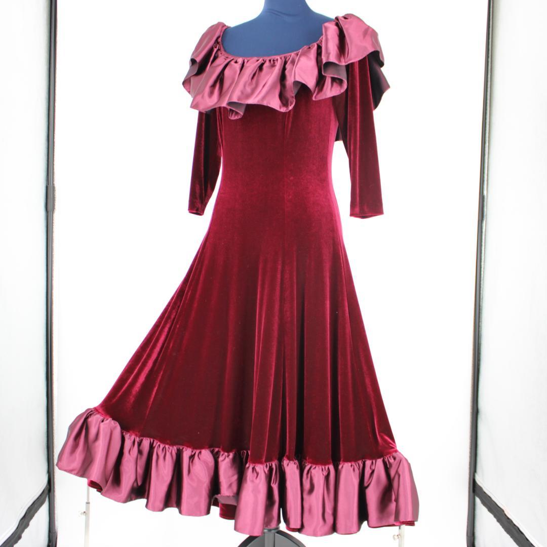 【フラダンス用衣装 美品 ベロアドレス】メネフネ ワインレッド ボルドー
