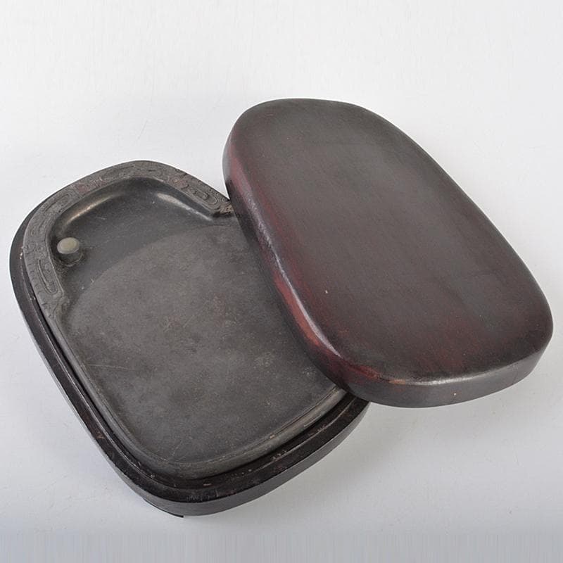 中国　書道具　神獣刻　端渓硯　唐木箱付　V　R7062