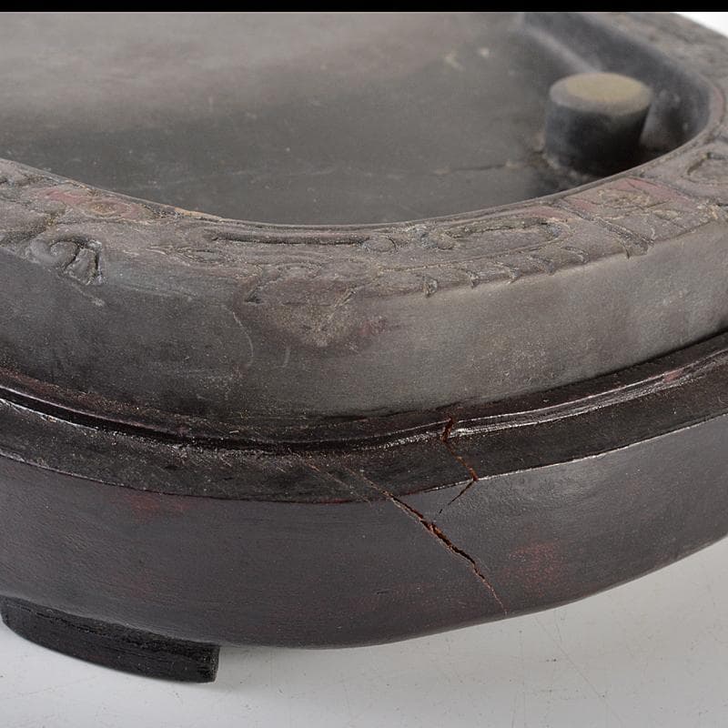 中国　書道具　神獣刻　端渓硯　唐木箱付　V　R7062