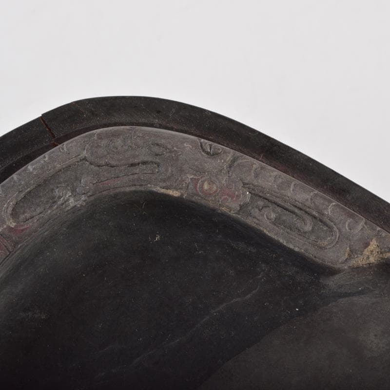 中国　書道具　神獣刻　端渓硯　唐木箱付　V　R7062