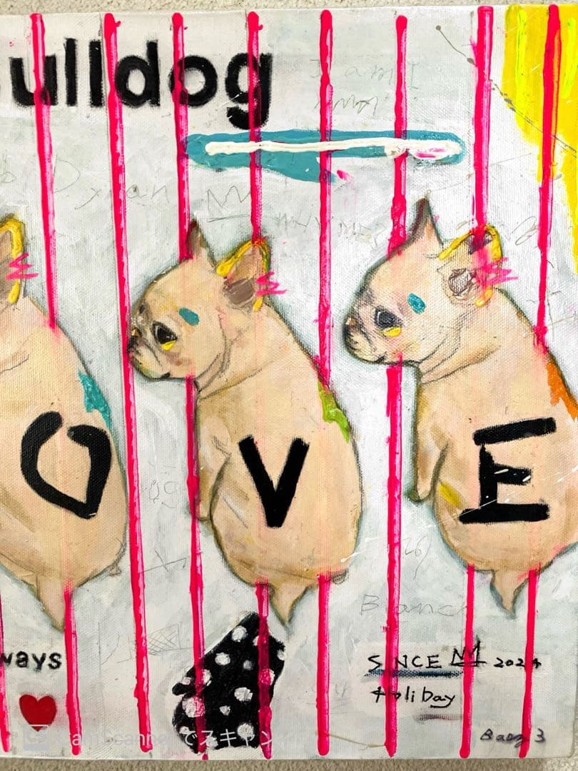 フレンチブルドッグ　犬　フレブル　キャンバスF6号　アクリル画　BAEZ3