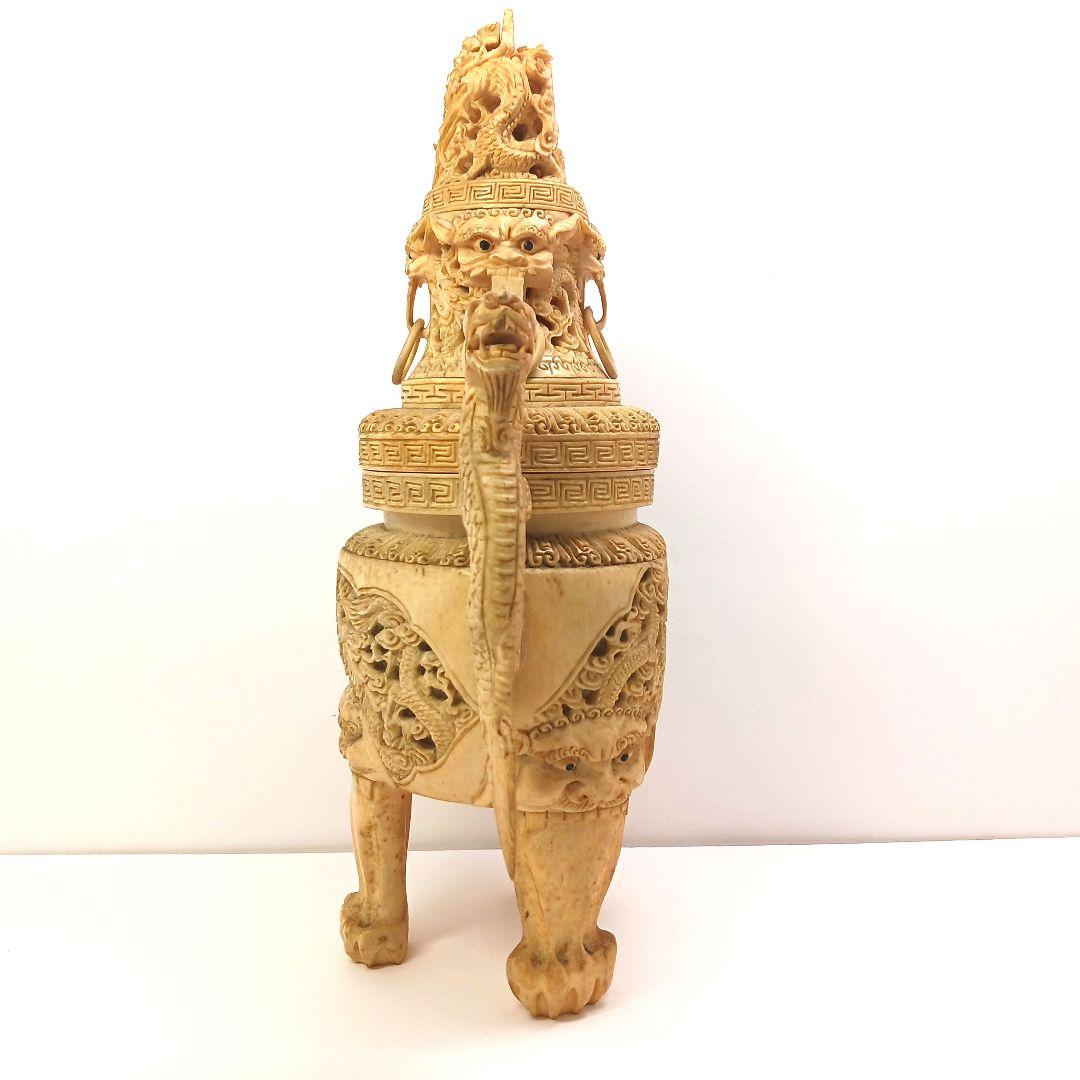 Y958-2 高級彫刻 細密造 龍細工 獅子香炉 重量1262.2g 高さ29㎝