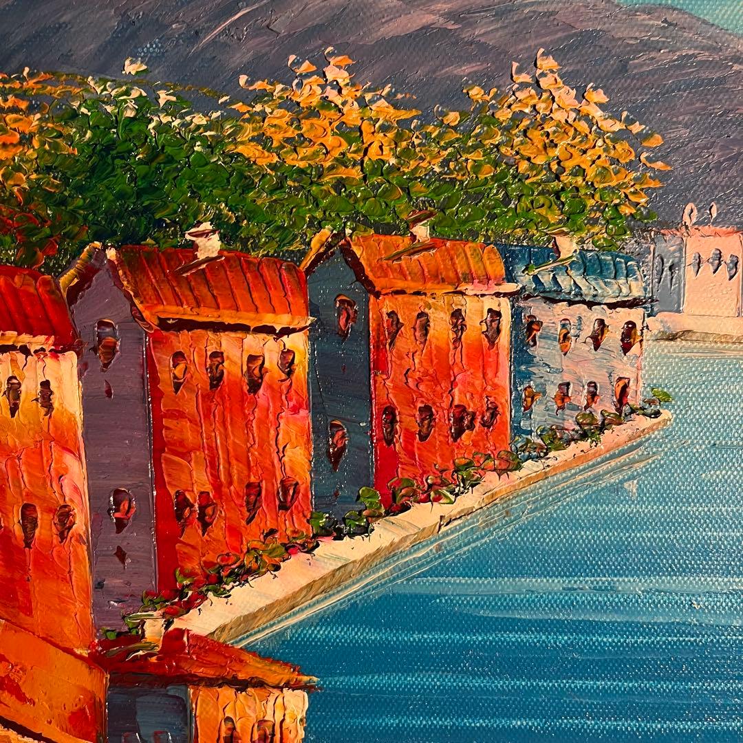 手書き油絵 地中海の風景 絵画 インテリア 油彩画