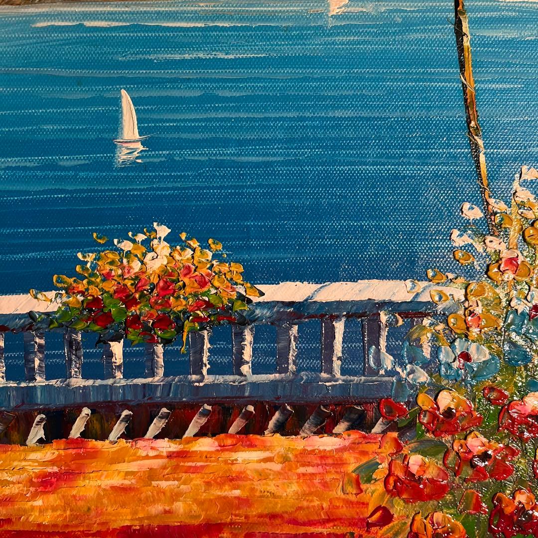 手書き油絵 地中海の風景 絵画 インテリア 油彩画