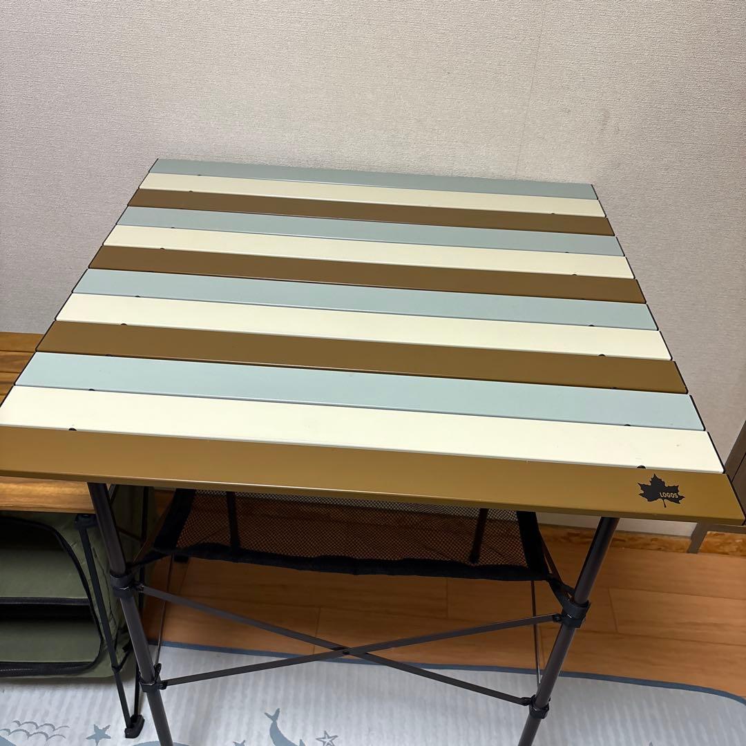 ロゴスヴィンテージカラーハイテーブル& 折りたたみ式下部収納キャビネット