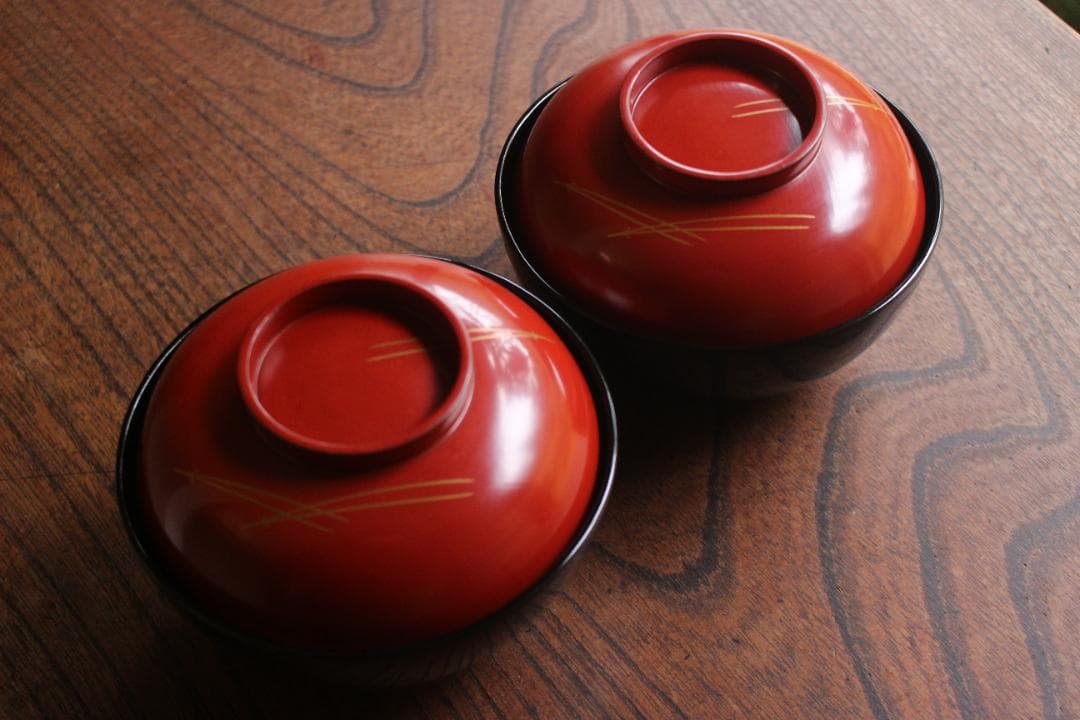 時代逸品！優美な見返し鶴蒔絵の映える日の出椀2点（検輪島塗雑煮椀蒔絵椀