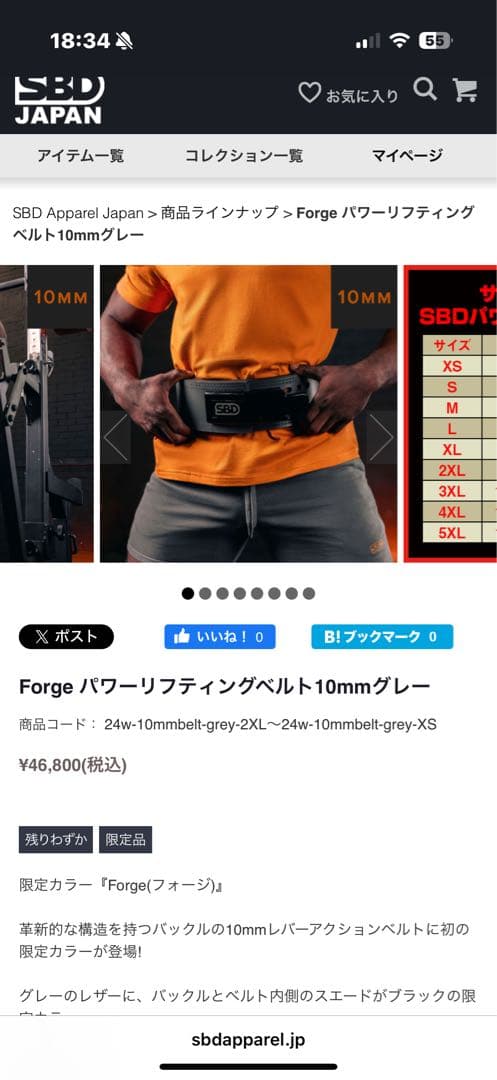 ［SBD］限定カラーForge パワーリフティングベルト10mmグレー Ｌサイズ