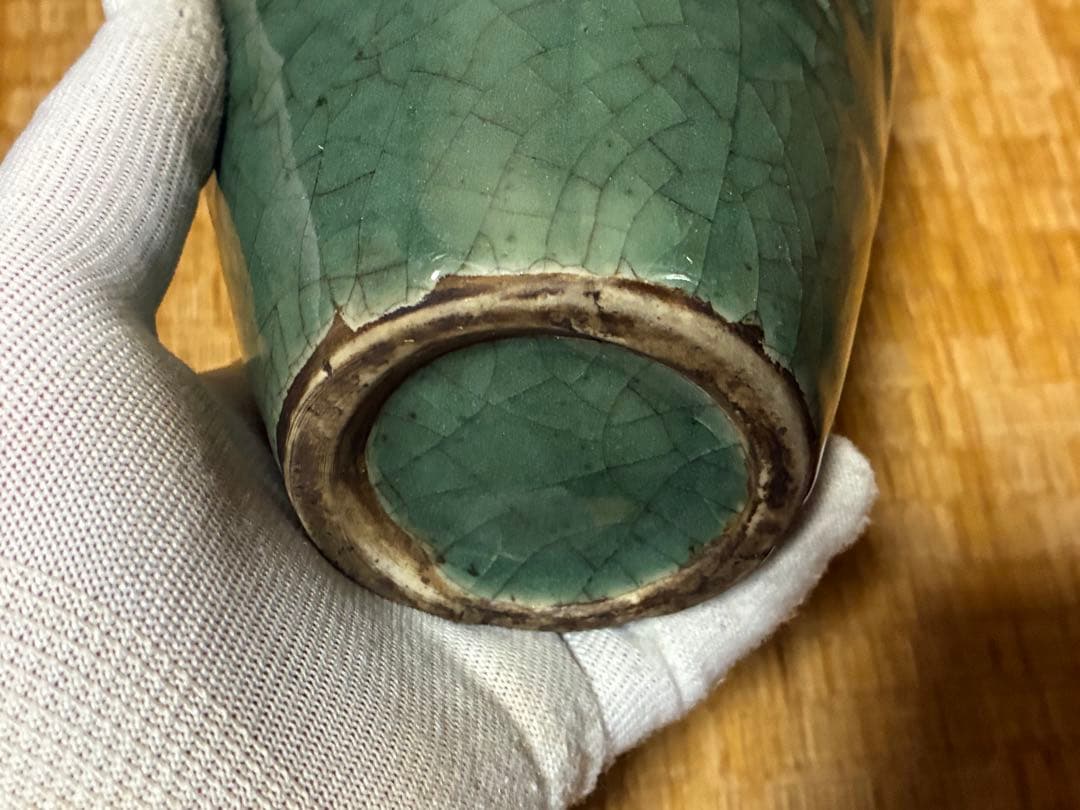 中国 高麗 朝鮮 青緑色 貫入 壺 花入 唐物