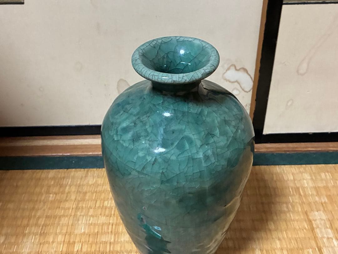 中国 高麗 朝鮮 青緑色 貫入 壺 花入 唐物