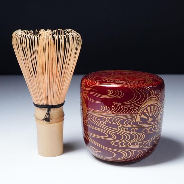 三代 清石（川谷内正廣）波車蒔絵棗　内梨地　共箱　輪島塗　薄茶器　茶道具