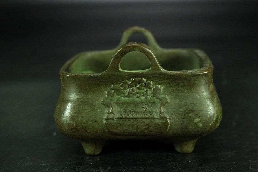 中国美術 古銅 宣徳 四方 香炉 豆香炉 古美術(K-YC538)