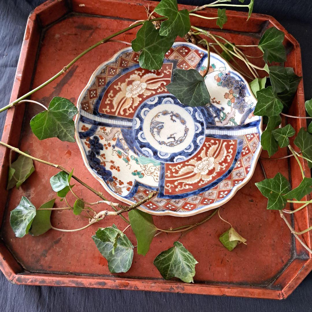 「華やかな食卓！ 金彩古伊万里皿(直径21cm)」富貴長春皿2客セット 骨董アン