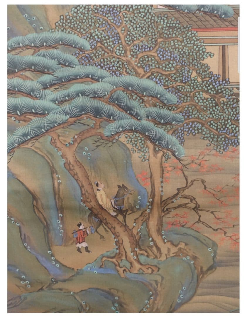 土佐光起 真筆 慶應三年以降の作 絹本 着色楼閣山水図 双幅 徳川家葵御紋表