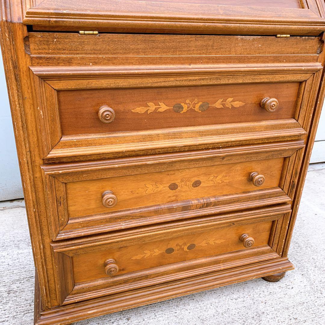 【稀少家具】イタリア 象嵌ライティング ビューロー レトロ机 木製 デスク