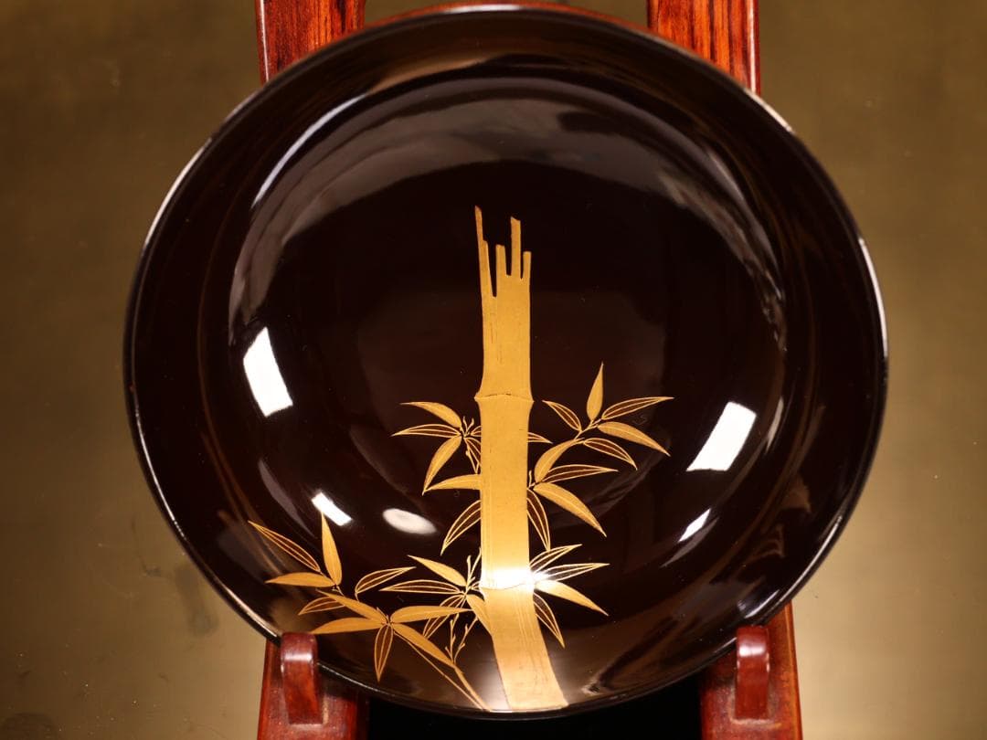 BK414　時代輪島塗　竹鶏図金蒔絵　吸物鶏　二客　木製　茶道具 懐石 会席