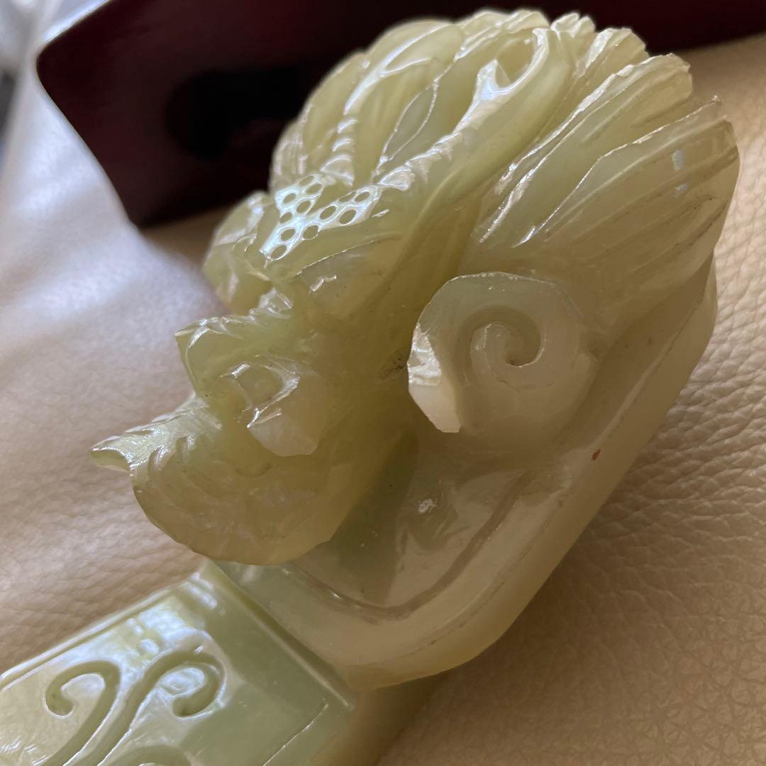 中国　玉石　龍神　如意　飾り台付き