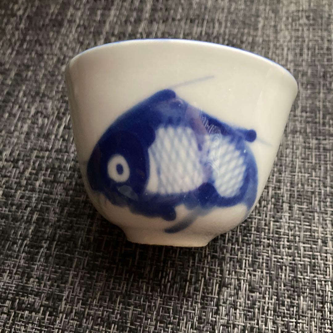 骨董　煎茶碗　手描き染付　茶器　湯のみ　4客セット　※値下げしました