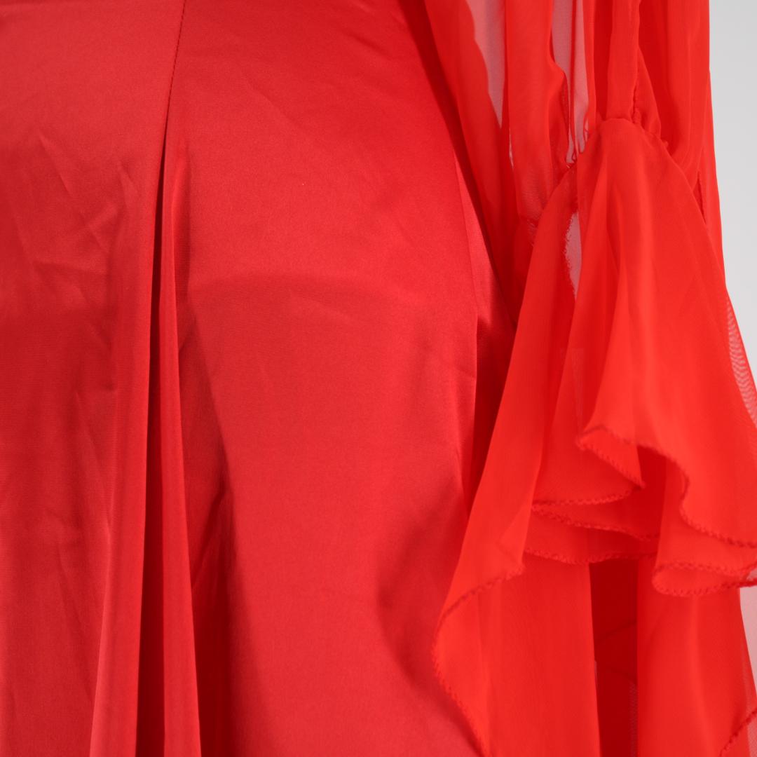 【美品 社交ダンス衣装】レッド ワンピース ドレス ラインストーン レース 袖