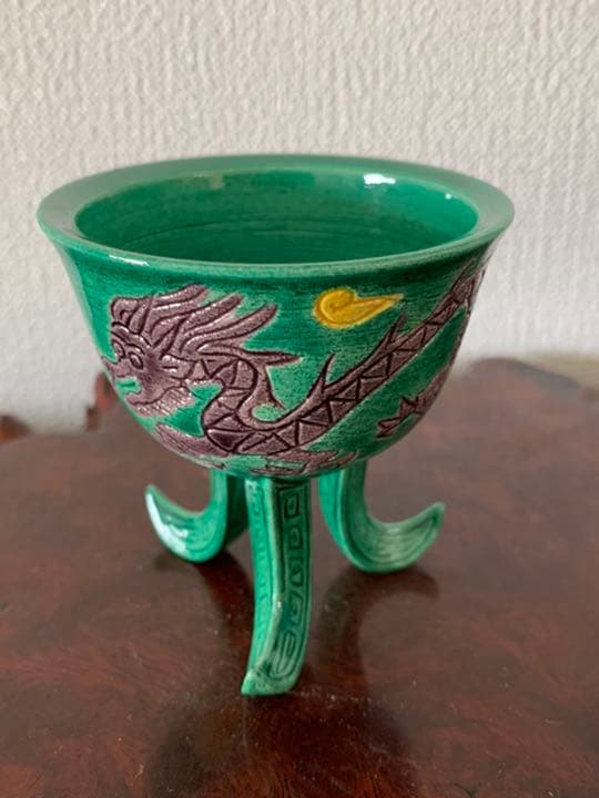 茶道具/泉香立/交趾手龍文泉香立/平安妙見作-XG-5