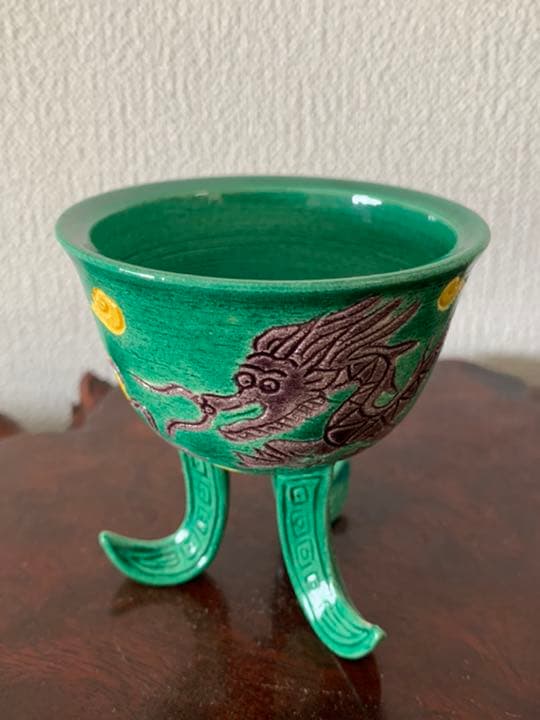 茶道具/泉香立/交趾手龍文泉香立/平安妙見作-XG-5