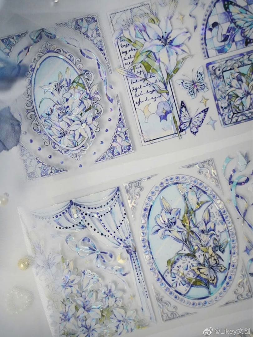 M1298.Likey文創 蔚蓝百合 マスキングテープ PET贝壳光