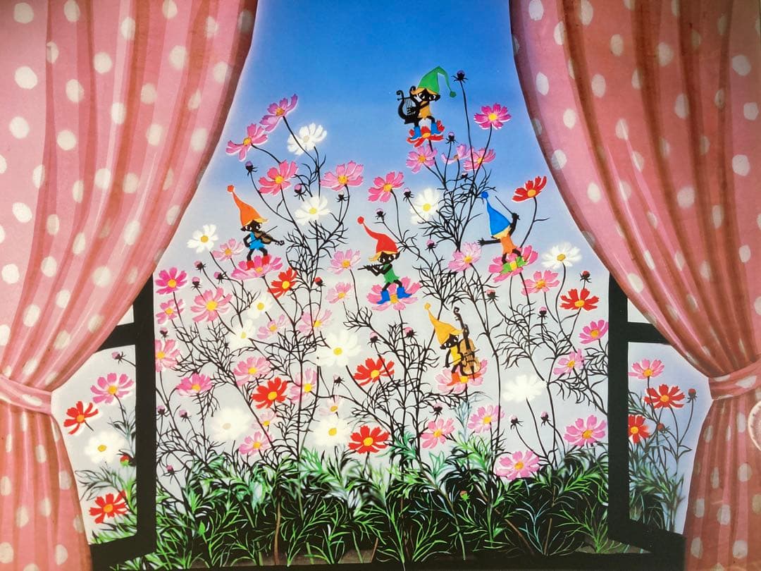 【新品】藤城清治「コスモスとこびと」セリグラフ 刷込みサイン 保証書有り 版画