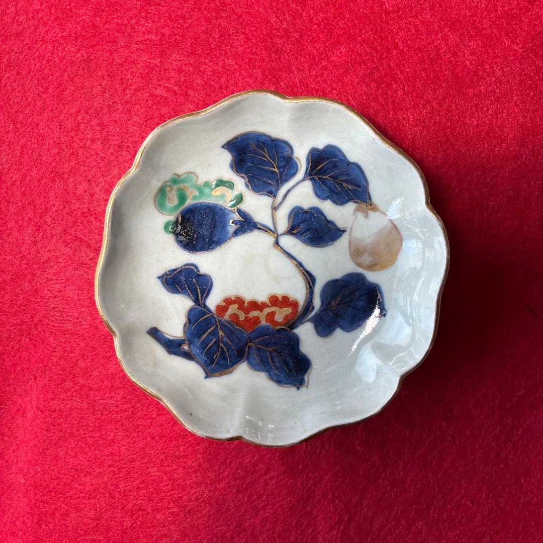 古伊万里　色絵　茄子文　小皿　5枚組
