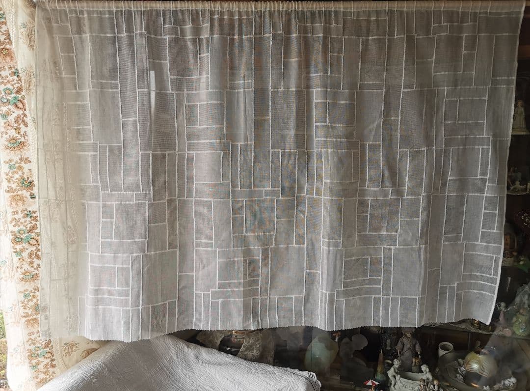 アンティーク ノッティンガムマドラスレース カーテンパネル 四角❐長方形モチーフ