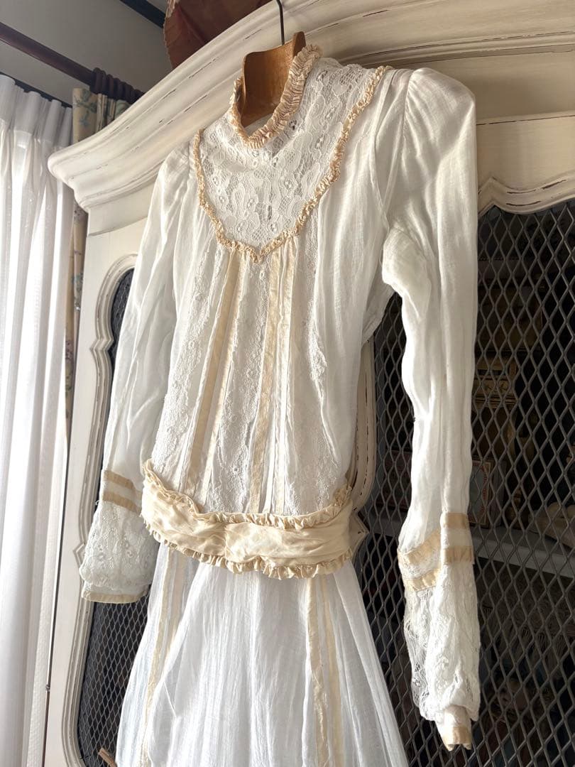 フランスアンティーク　ティードレス　デイドレス　ヴィクトリアン　エドワーディアン