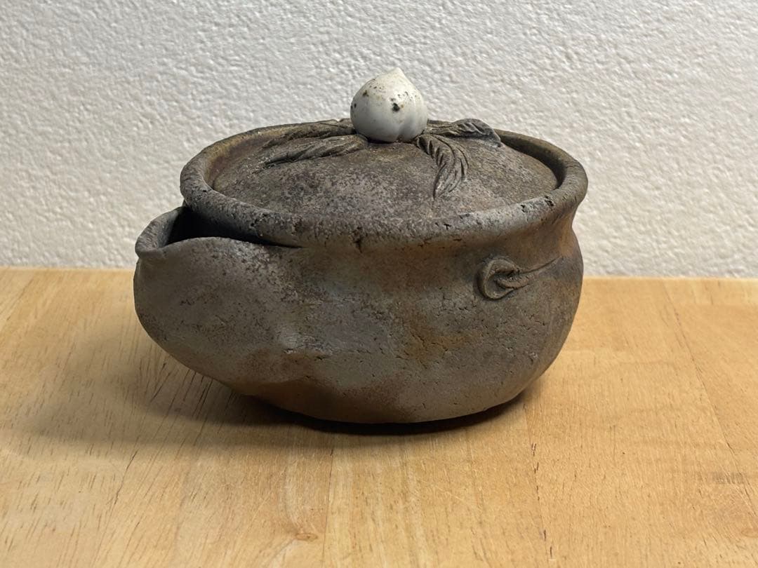 71.備前焼 宝瓶 登り窯 白桃 はくとう 桃 もも モモ 手びねり 急須