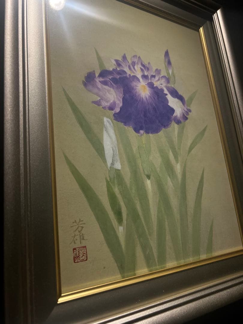 他の方発送×花菖蒲【肉筆日本画】作者不詳　印あり