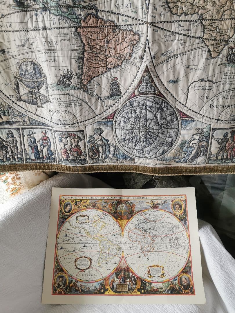 アンティーク ドイツ ローゼル 1641年の世界地図復刻 四元素 版画風印刷紙