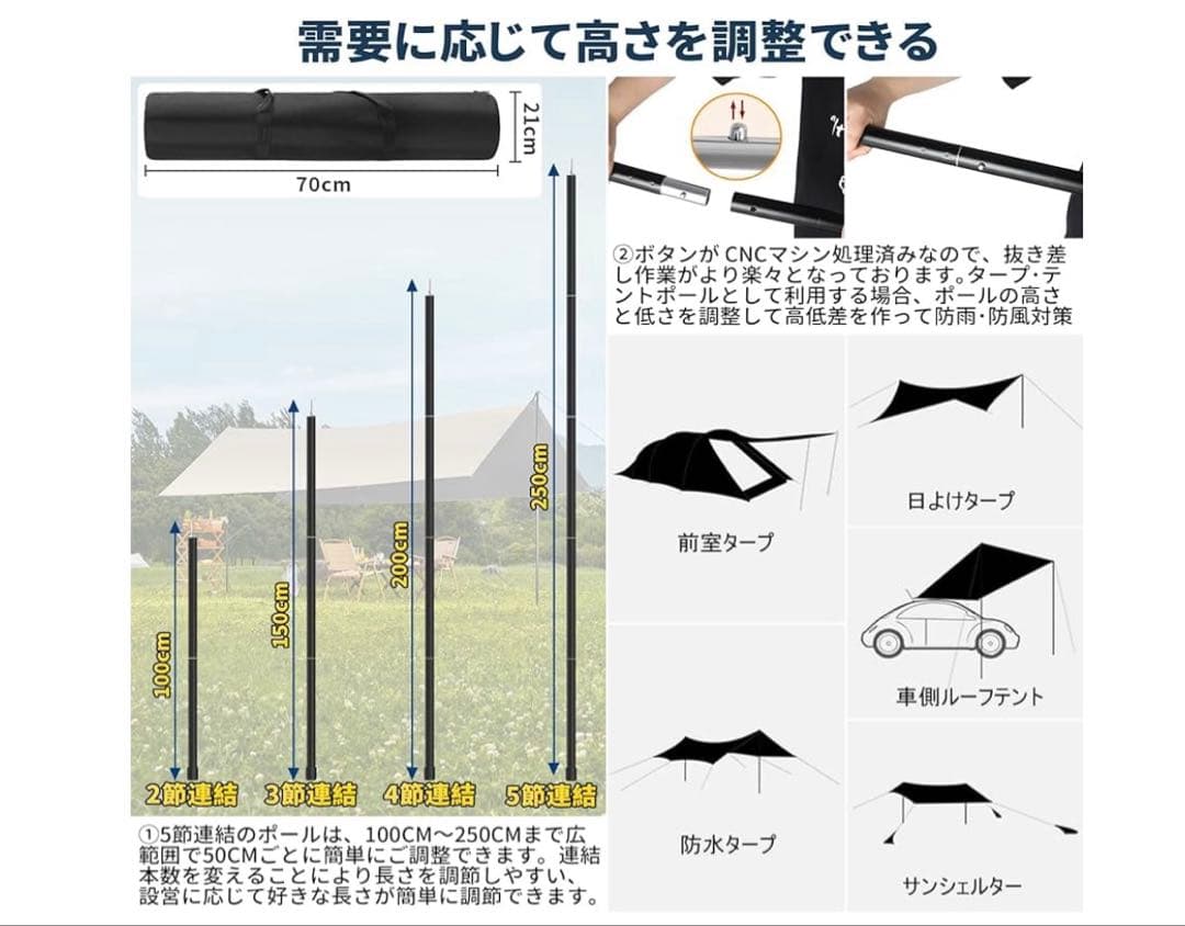 HENGEN+スクエアタープTC400 アルミポール付き 焚き火可