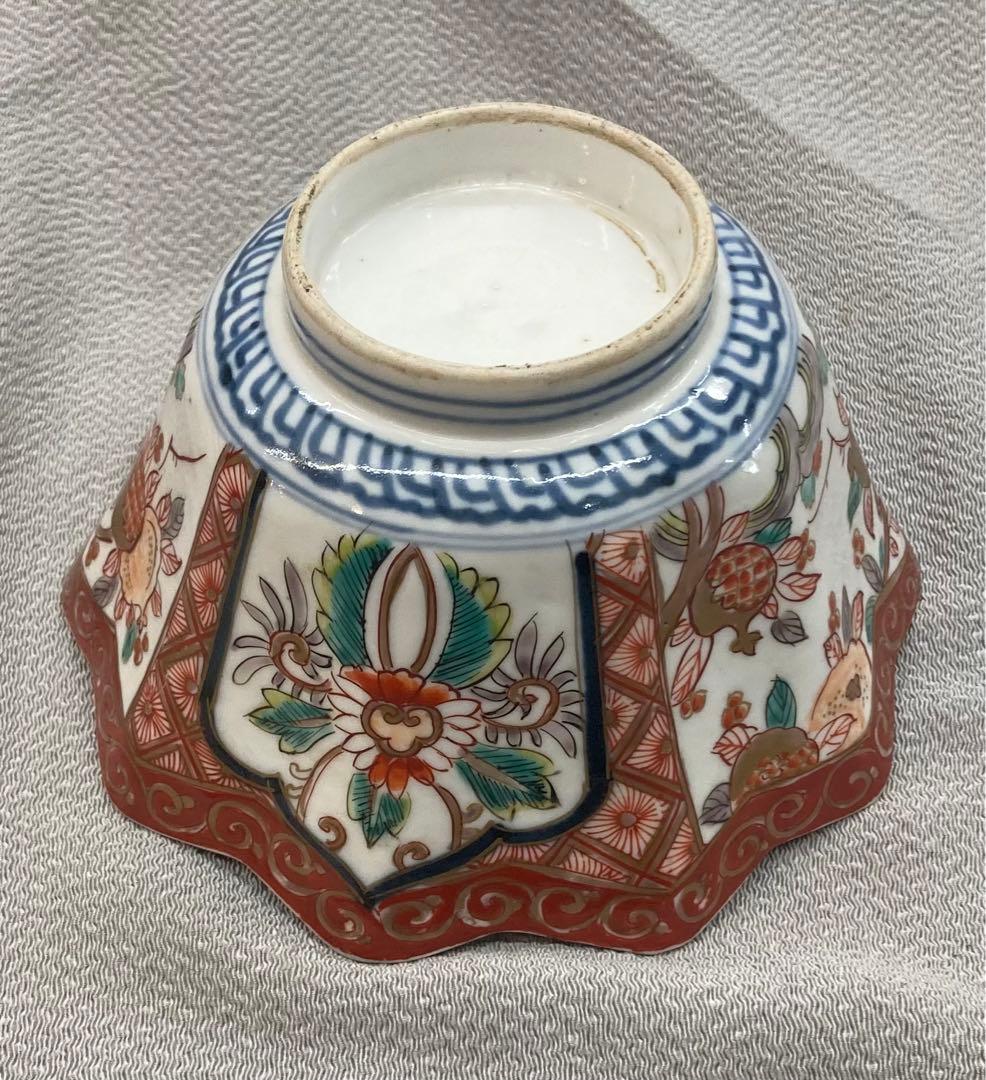 B12s 伊万里焼　錦柘榴図多角形鉢　江戸期　会席・懐石料理