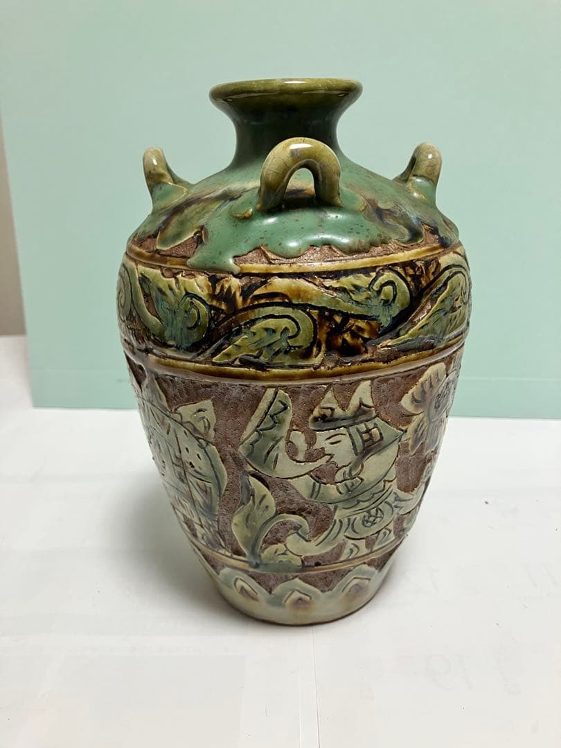 琉球　沖縄　壺屋焼【故】島袋常明作　エジプト紋壺　ヤチムン　やちむん　希少　レア